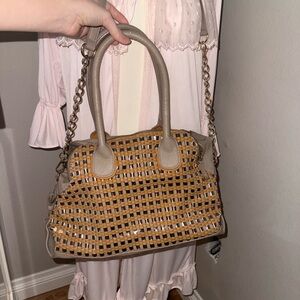 Stylish Tan and Brown Woven Handbag